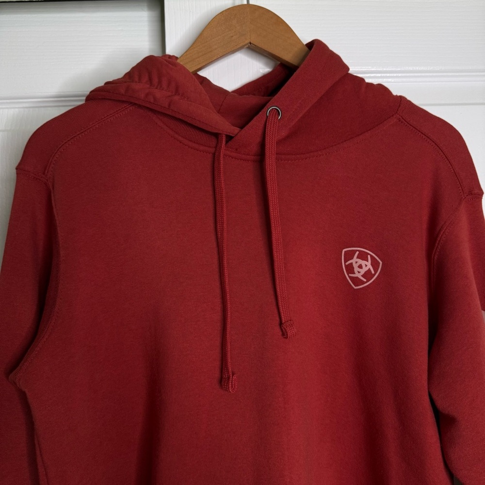 Ariat REAL Classic Arm Logo Hoodie Sweat Fleece Lined Orange Cotton Blend Medium - Picture 11 of 16